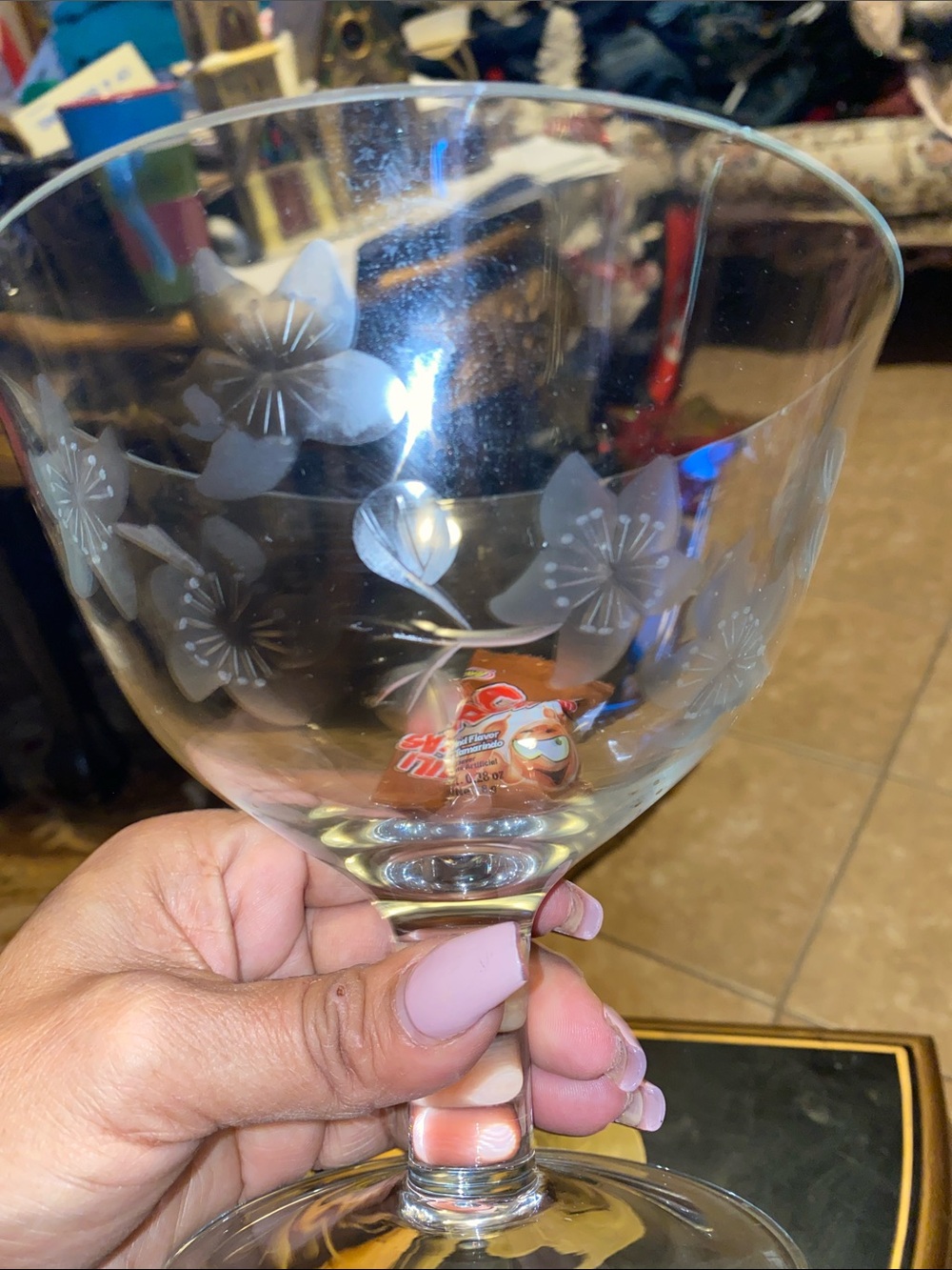 Vintage Etched Glass Covered Compote Candy Dish - Clear - Picture 11 of 13